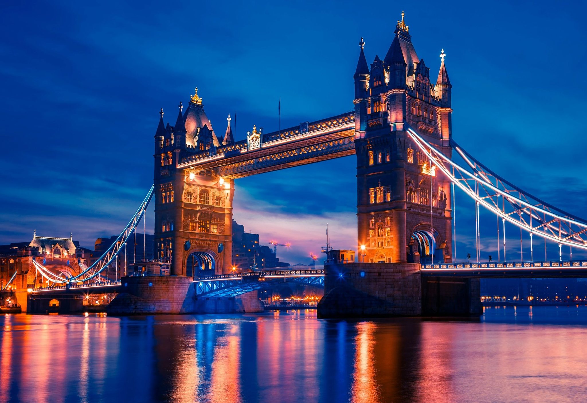 Tower Bridge lit up at night