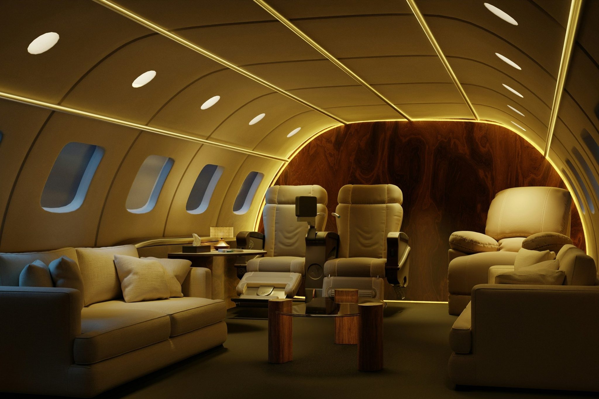 The cabin of a private jet